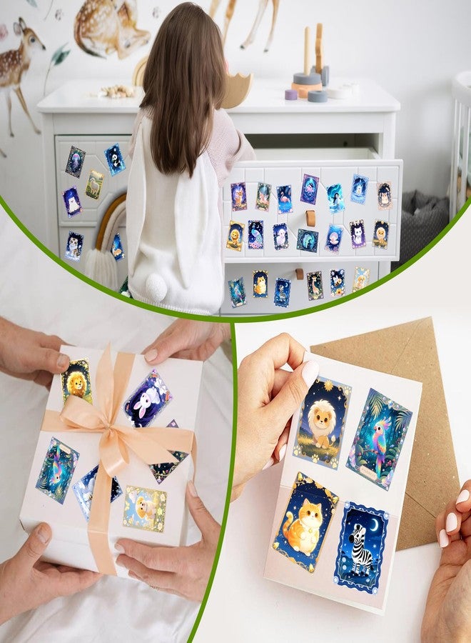 Robmoda 55 Pcs Holographic Fantasy Animal Water Bottle Stickers for Kids, Cartoon Animal Laptop Stickers, Waterproof Vinyl Phone Case Luggage Scrapbook Mug Decorations - Image 2